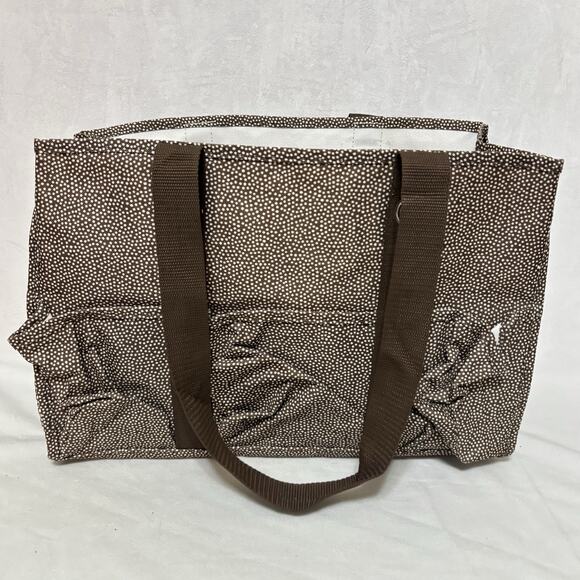 Thirty One Organizing Utility Tote 15 x 10 x 6 Pockets Brown Dot Ronald McDonald - Picture 2 of 5